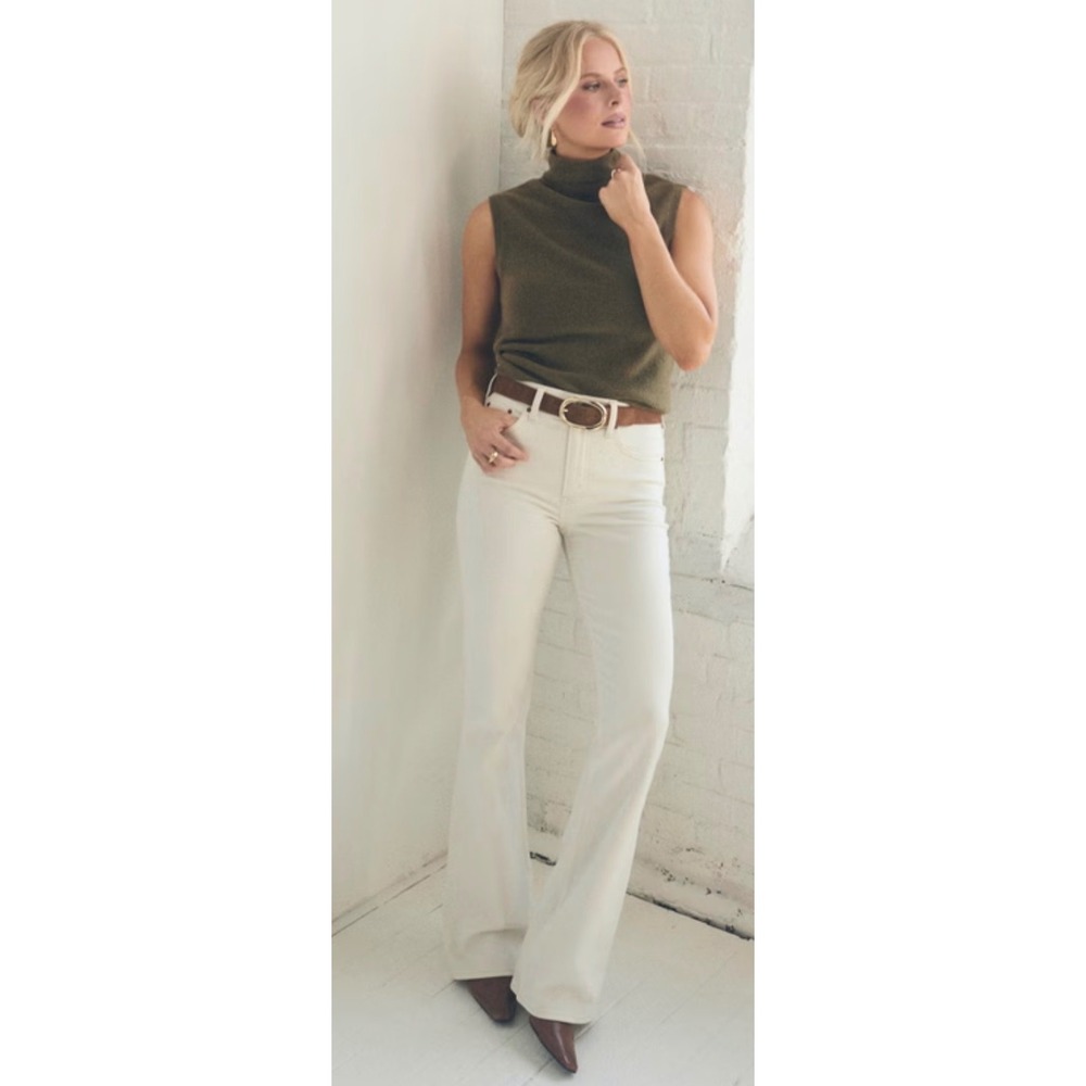Abercrombie & Fitch x Kathleen Post High Rise Bootcut Jeans White Cream 35 Long